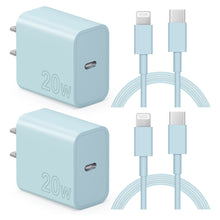 Load image into Gallery viewer, iPhone 14 13 12 Charger Super Fast Charger with 6FT Fast Charging Cable-Apple MFi Certified-2-Pack 20W PD USB C Compatible with iPhone14/14 Pro Max/13/13Pro/12/12 Pro/11/11Pro/XS,iPad-Blue