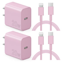 Load image into Gallery viewer, iPhone 14 13 12 Charger Super Fast Charger with 6FT Fast Charging Cable-Apple MFi Certified-2-Pack 20W PD USB C Compatible with iPhone14/14 Pro Max/13/13Pro/12/12 Pro/11/11Pro/XS,iPad-Pink