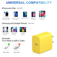 Load image into Gallery viewer, iPhone 14 13 12 11 Super Fast Charger-20W PD Type C Power Wall Charger with 6FT Charging Cable Compatible with iPhone 14/14 Pro Max/13/13 Mini/13 Pro/13 Pro Max/12/12 Pro/iPad Air-Yellow