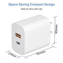 Load image into Gallery viewer, 3 Pack USB C Wall Charger-20W Dual Port QC+PD 3.0 Power Adapter-Double Fast Charger Block for iPhone 14/14 Pro/14 Pro Max/14 Plus/13/12/11, XS/XR/X, iPad Pro, Google Pixel, Samsung Galaxy and More