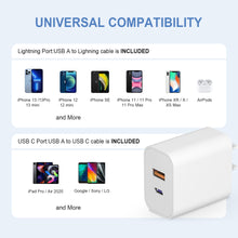 Load image into Gallery viewer, 3 Pack USB C Wall Charger-20W Dual Port QC+PD 3.0 Power Adapter-Double Fast Charger Block for iPhone 14/14 Pro/14 Pro Max/14 Plus/13/12/11, XS/XR/X, iPad Pro, Google Pixel, Samsung Galaxy and More