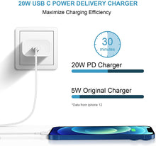 Load image into Gallery viewer, iPhone 11 12 13 14 Fast Charger【Apple MFi Certified】 20W PD Type C Power Wall Charger with 6FT USB C to Lightning Cable Compatible iPhone 12/12 Mini/12Pro/12 Pro Max/11/11 Pro Max/Xs Max/XR/X, iPad AirPod