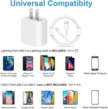 Load image into Gallery viewer, iPhone 11 12 13 14 Fast Charger【Apple MFi Certified】 20W PD Type C Power Wall Charger with 6FT USB C to Lightning Cable Compatible iPhone 12/12 Mini/12Pro/12 Pro Max/11/11 Pro Max/Xs Max/XR/X, iPad AirPod