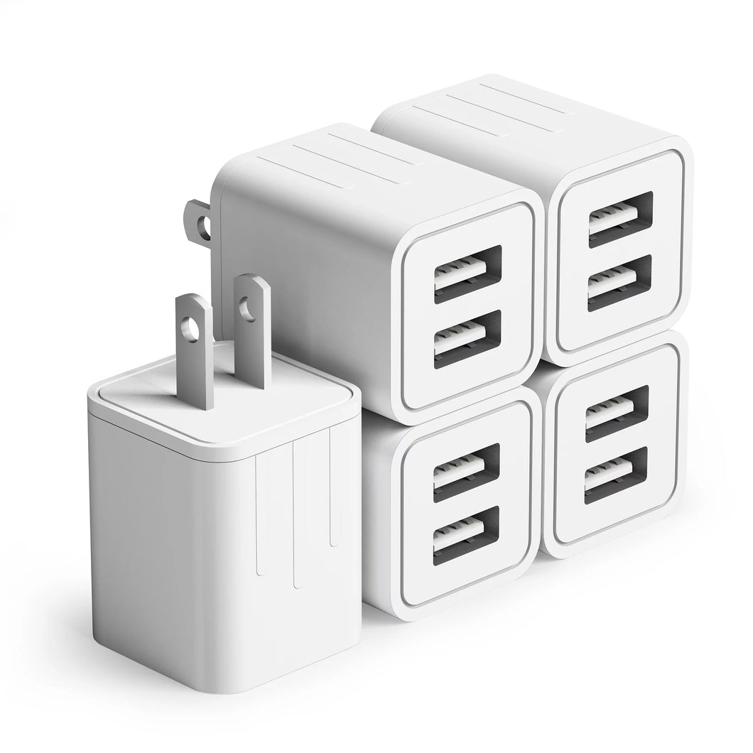 USB Wall Charger-5-Pack Dual Port USB Plug Cube-USB Cube Power Adapter for iPhone14/13/12/11/Pro/ProMax/Xs/XR/X/8,Samsung Galaxy S23 S22 S21,LG,Moto,Android Phones Power Block Fast Charging Box Brick