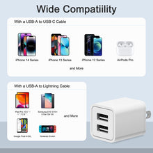 Load image into Gallery viewer, USB Wall Charger-5-Pack Dual Port USB Plug Cube-USB Cube Power Adapter for iPhone14/13/12/11/Pro/ProMax/Xs/XR/X/8,Samsung Galaxy S23 S22 S21,LG,Moto,Android Phones Power Block Fast Charging Box Brick
