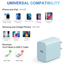 Load image into Gallery viewer, iPhone 14 13 12 Charger Super Fast Charger with 6FT Fast Charging Cable-Apple MFi Certified-2-Pack 20W PD USB C Compatible with iPhone14/14 Pro Max/13/13Pro/12/12 Pro/11/11Pro/XS,iPad-Blue
