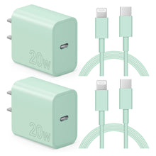 Load image into Gallery viewer, iPhone 14 13 12 Charger Super Fast Charger with 6FT Fast Charging Cable-Apple MFi Certified-2-Pack 20W PD USB C Compatible with iPhone14/14 Pro Max/13/13Pro/12/12 Pro/11/11Pro/XS,iPad-Green
