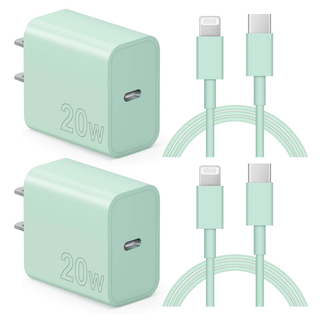 iPhone 14 13 12 Charger Super Fast Charger with 6FT Fast Charging Cable-Apple MFi Certified-2-Pack 20W PD USB C Compatible with iPhone14/14 Pro Max/13/13Pro/12/12 Pro/11/11Pro/XS,iPad-Green