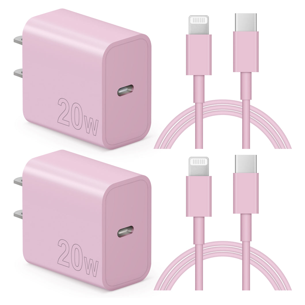 iPhone 14 13 12 Charger Super Fast Charger with 6FT Fast Charging Cable-Apple MFi Certified-2-Pack 20W PD USB C Compatible with iPhone14/14 Pro Max/13/13Pro/12/12 Pro/11/11Pro/XS,iPad-Pink