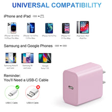 Load image into Gallery viewer, iPhone 14 13 12 Charger Super Fast Charger with 6FT Fast Charging Cable-Apple MFi Certified-2-Pack 20W PD USB C Compatible with iPhone14/14 Pro Max/13/13Pro/12/12 Pro/11/11Pro/XS,iPad-Pink
