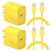 Load image into Gallery viewer, iPhone 14 13 12 Charger Super Fast Charger with 6FT Fast Charging Cable-Apple MFi Certified-2-Pack 20W PD USB C Compatible with iPhone14/14 Pro Max/13/13Pro/12/12 Pro/11/11Pro/XS,iPad-Yellow
