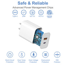 Load image into Gallery viewer, 3 Pack USB C Wall Charger-20W Dual Port QC+PD 3.0 Power Adapter-Double Fast Charger Block for iPhone 14/14 Pro/14 Pro Max/14 Plus/13/12/11, XS/XR/X, iPad Pro, Google Pixel, Samsung Galaxy and More
