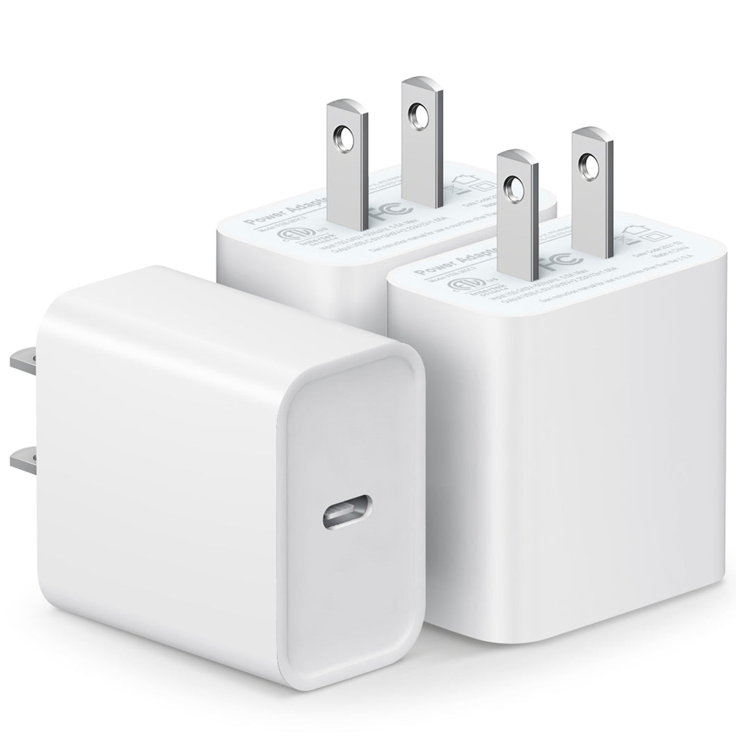 3 Pack USB C Wall Charger-iPhone Fast Charger Block 20W PD Power Adapter Compatible with iPhone 13/13 Mini/13 Pro/13 Pro Max/12/11 iPad Pro/Mini Google Pixel 4/3 Samsung Galaxy S20 S10 and More