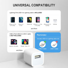 Load image into Gallery viewer, iPhone Charger【Apple MFi Certified 】[2-Pack] USB Wall Charger Block and 6FT USB to Lightning Fast Charging Cable Compatible with iPhone 14/14 Pro/14 Pro Max/14 Plus/13/12/11/Mini/XS/Max/XR/X/8/7/SE
