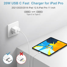 Load image into Gallery viewer, iPad Pro Charger【Apple MFi Certified 】20W USB-C Fast Charger for iPad Mini 6 ,iPad Air4,iPad Pro 12.9,iPad Pro 11 inch 2021/2020/2018,6FT USB to USB Cable Fast Wall Charger
