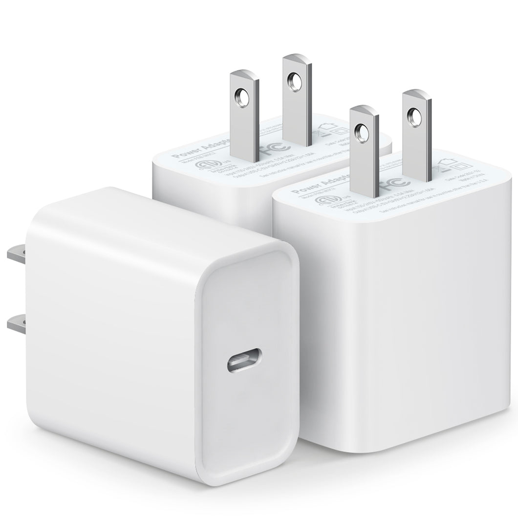 3 Pack USB C Wall Charger-iPhone Fast Charger Block 20W PD Power Adapter Compatible with iPhone 13/13 Mini/13 Pro/13 Pro Max/12/11 iPad Pro/Mini Google Pixel 4/3 Samsung Galaxy S20 S10 and More